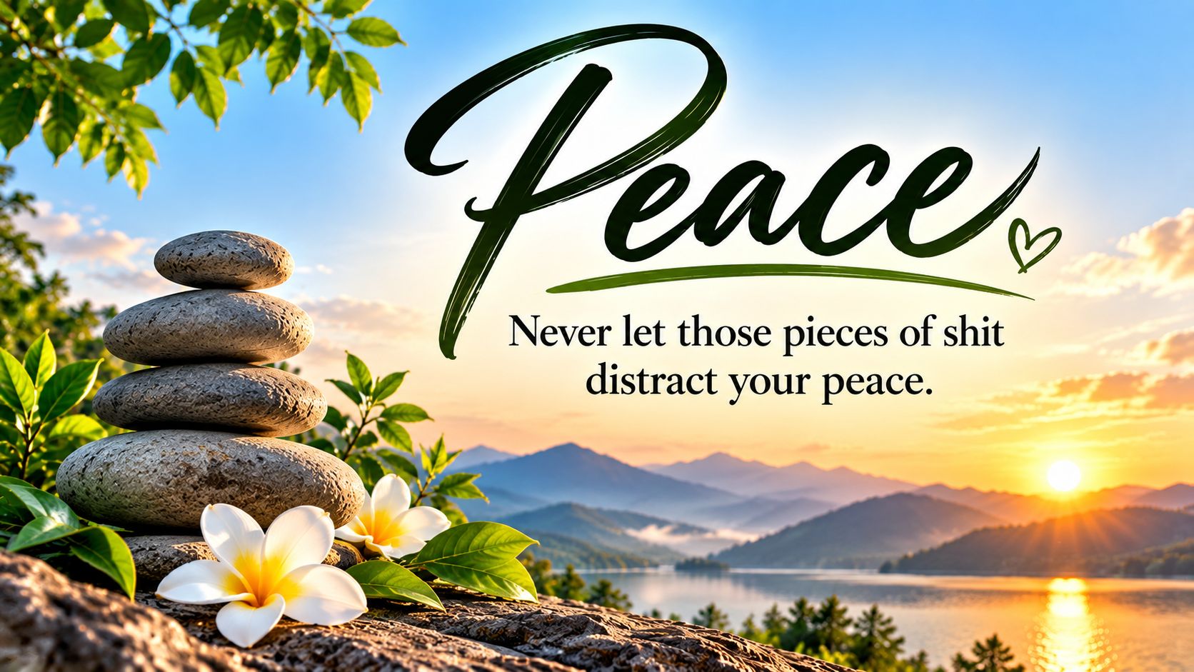 Never Let Toxic People Disturb Your Peace - Quote of the Day Quote card reading "Never let toxic people disturb your peace" over a calm misty lake at dawn - Quote of the Day by WebFunFacts