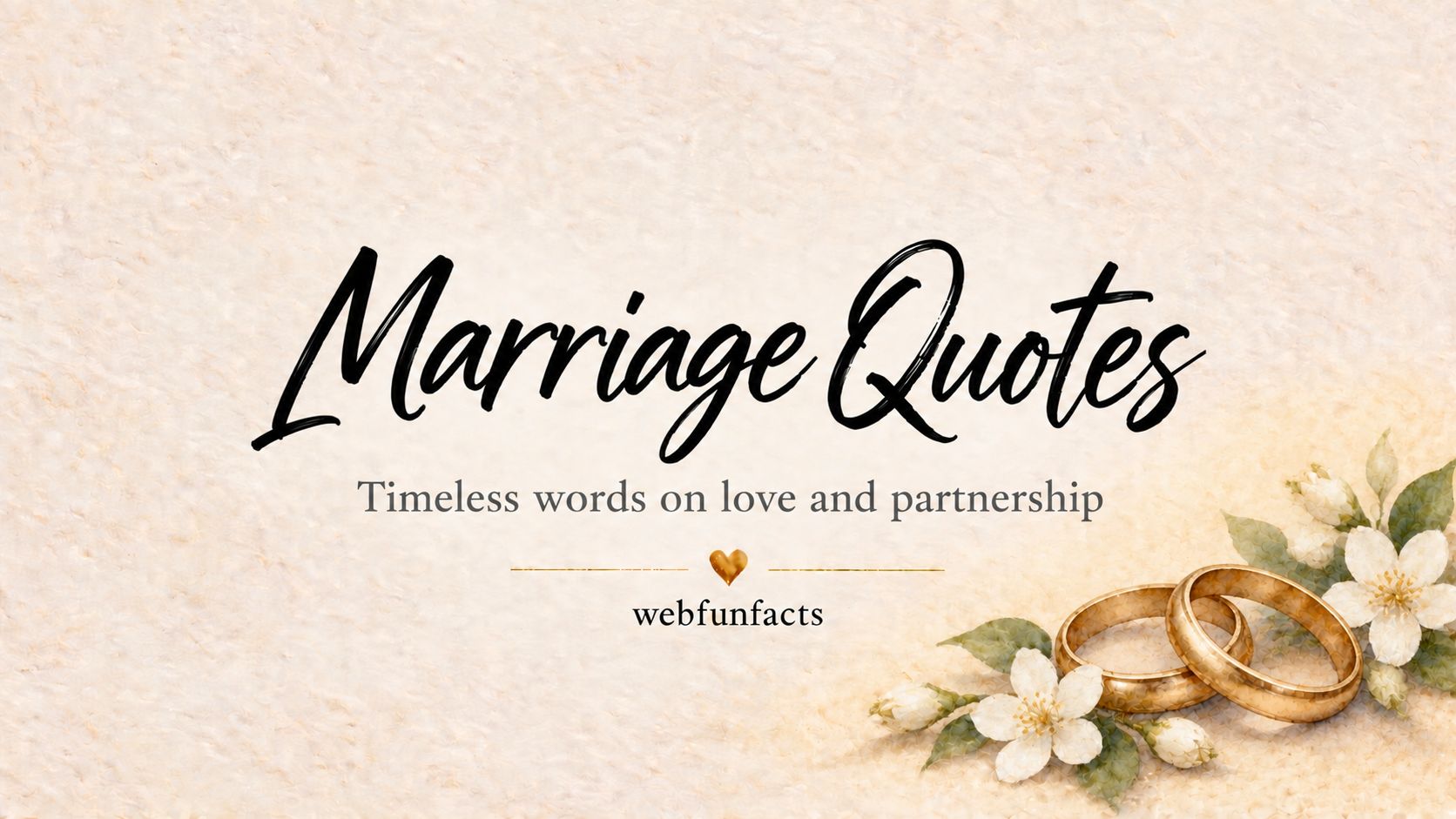 Marriage Quotes - 80 Best Quotes and Wedding Wishes Marriage quotes thumbnail with watercolour gold wedding rings on jasmine flowers - 80 best marriage quotes and wedding wishes | WebFunFacts