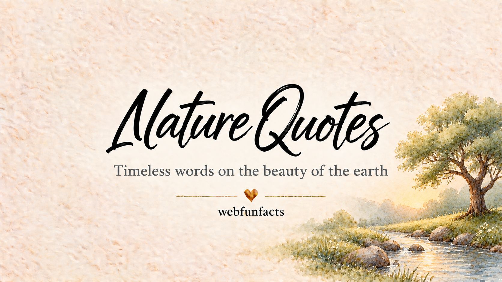 Nature Quotes - 200 Best Quotes on the Beauty of the Earth Nature quotes thumbnail with watercolour leafy tree beside a gentle stream - 200 best nature quotes from Lao Tzu, Tagore, Thoreau and more | WebFunFacts