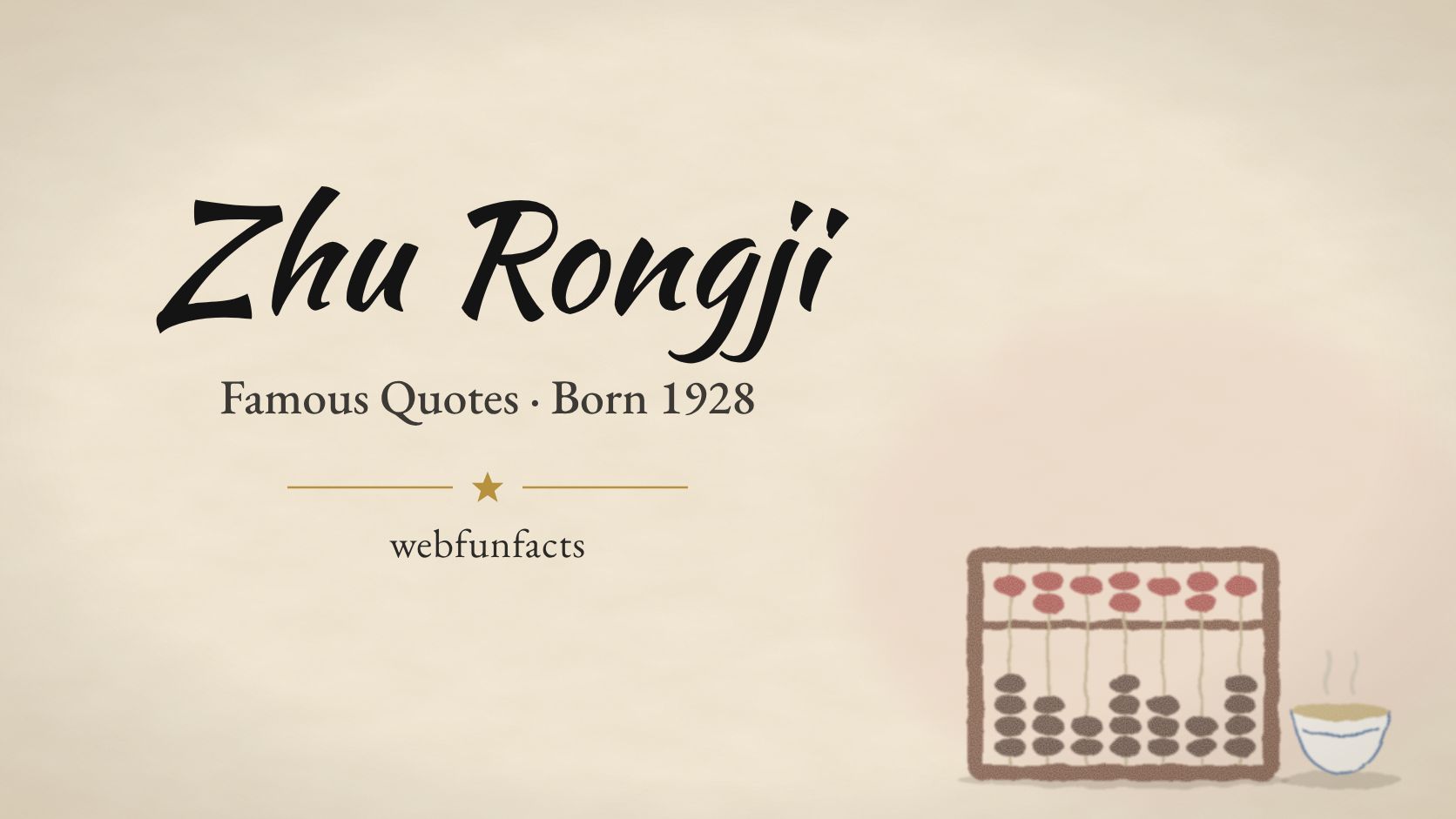 Zhu Rongji Quotes – Famous Quotes Born 1928 Zhu Rongji quotes thumbnail with a wooden abacus and a cup of tea | WebFunFacts