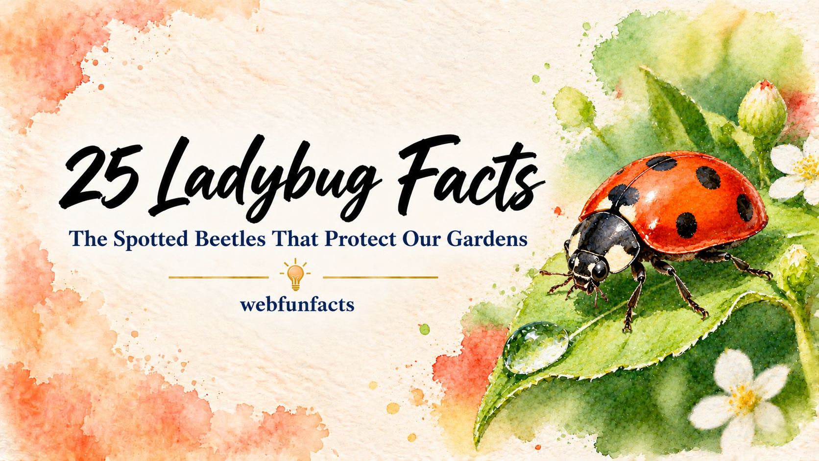 25 Ladybug Facts: The Spotted Beetles That Protect Our Gardens Ladybug facts thumbnail with a red spotted ladybird on a green leaf | WebFunFacts