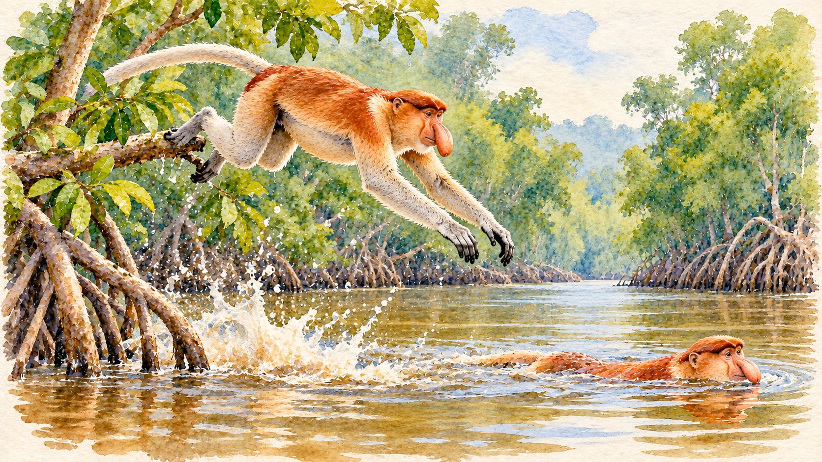 proboscis monkey fact 20 swimming