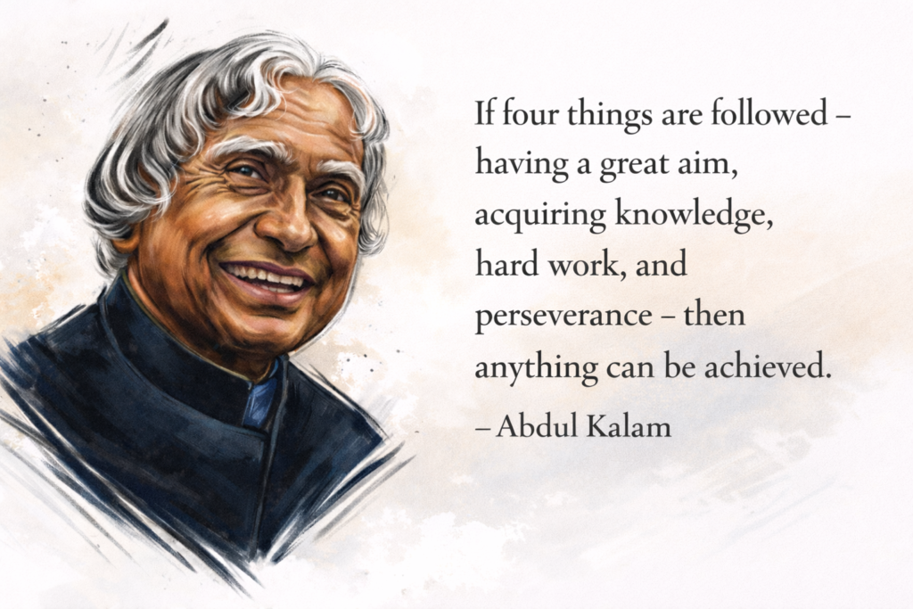 Famous Abdul Kalam quote highlighting hard work and perseverance