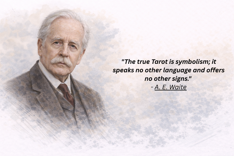 Arthur Edward Waite portrait with mystical quote overlay