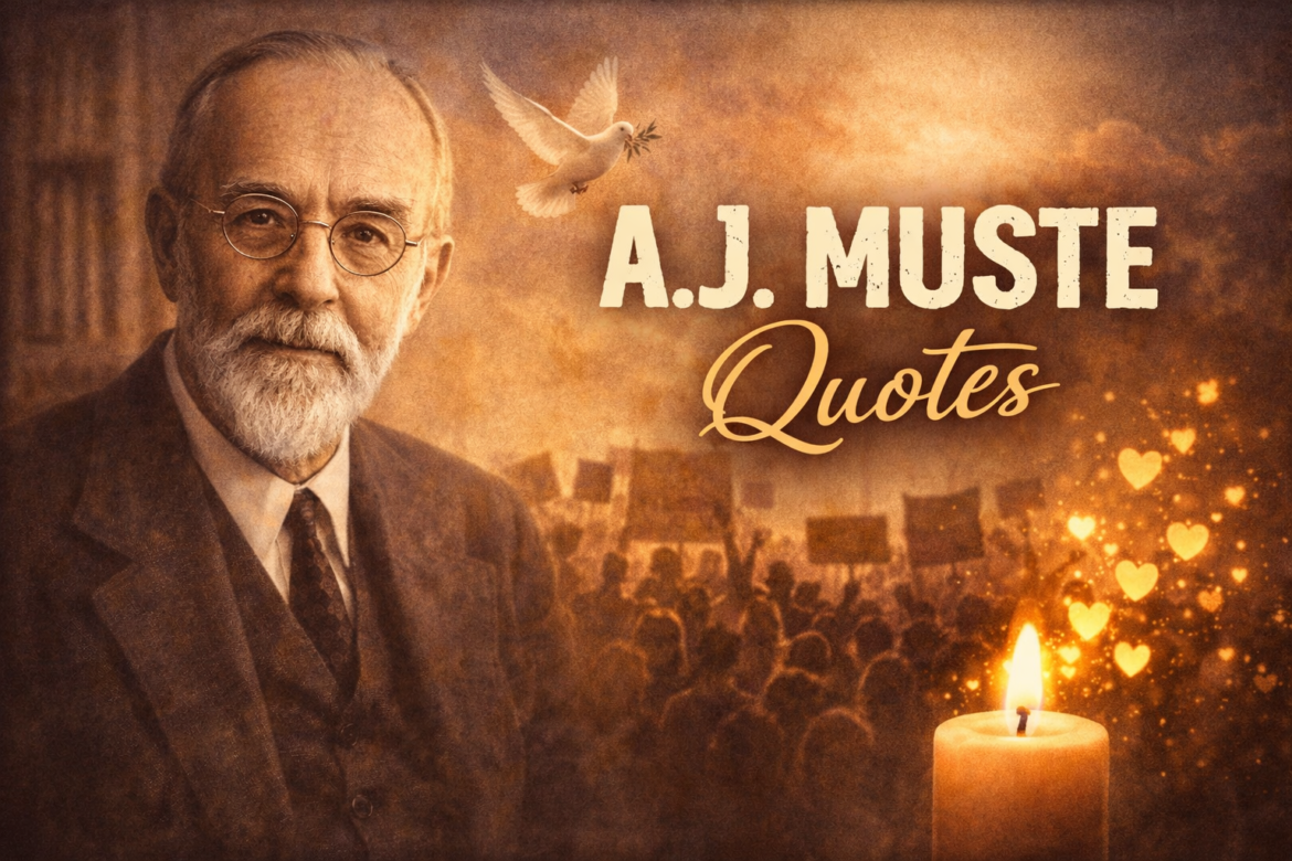 A. J. Muste inspirational quote typography image about peace, social justice, activism, and nonviolence on minimal clean background