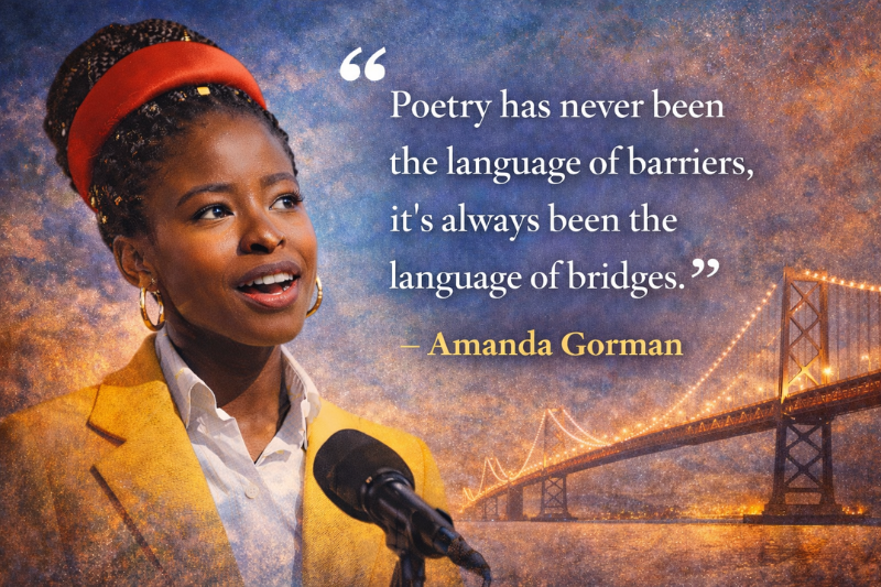 Motivational Amanda Gorman quote graphic with portrait image