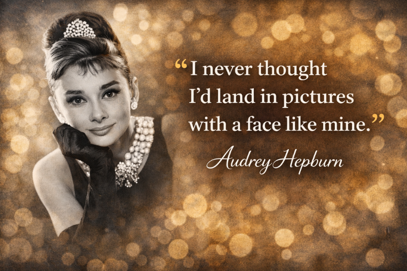 Famous Audrey Hepburn quotes graphic with vintage style design