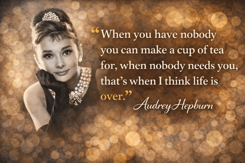 Timeless Audrey Hepburn quotes with classic Hollywood portrait