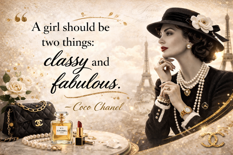 Inspirational Coco Chanel quotes about elegance, style, and confidence.