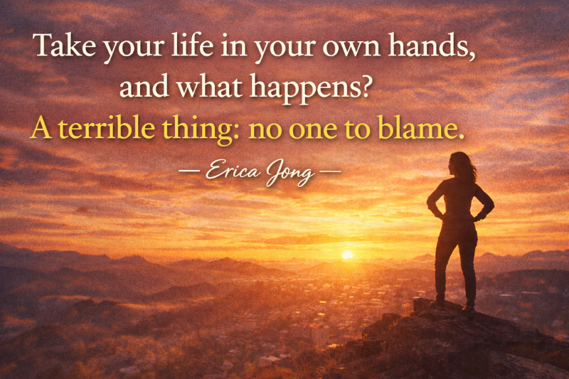 Erica Jong inspirational quote on love, motherhood, and intellect.