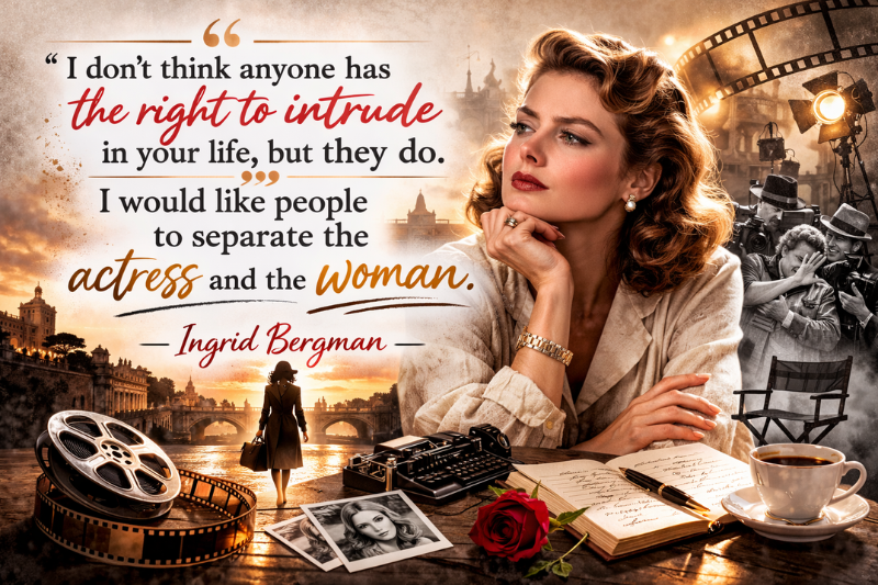 Ingrid Bergman quote graphic featuring inspirational words about life and authenticity