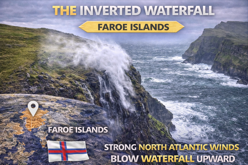 Inverted waterfall in Faroe Islands revealing rare natural facts and mysterious facts