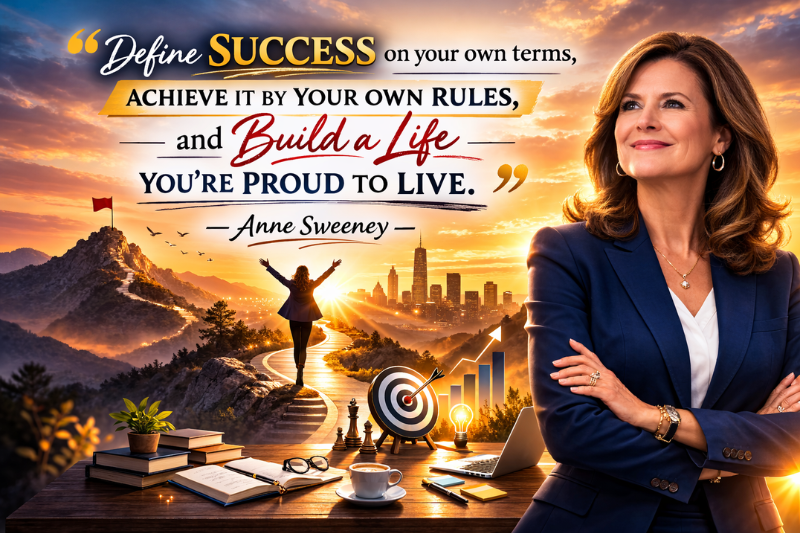 Anne Sweeney quote about defining success on your own terms with inspiring leadership background image