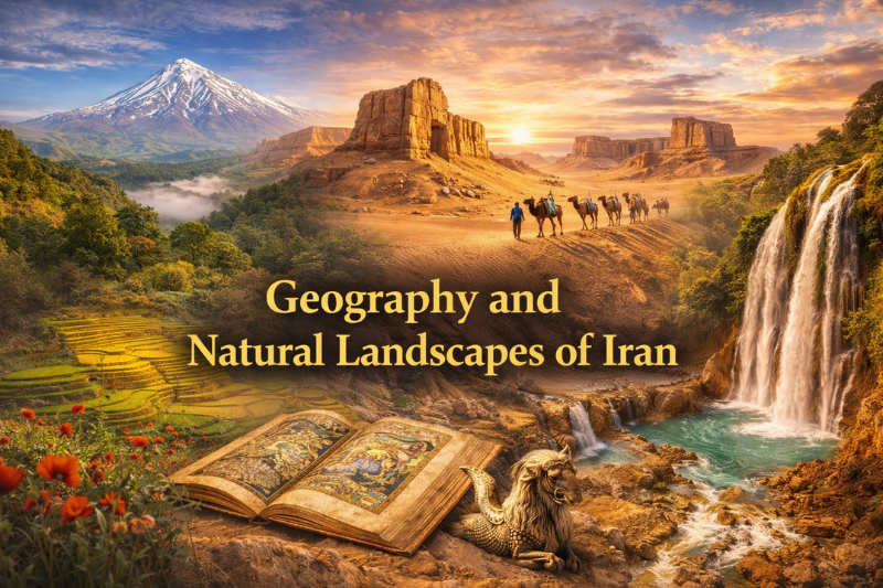Scenic landscape of Iran featuring mountains, deserts, and natural beauty