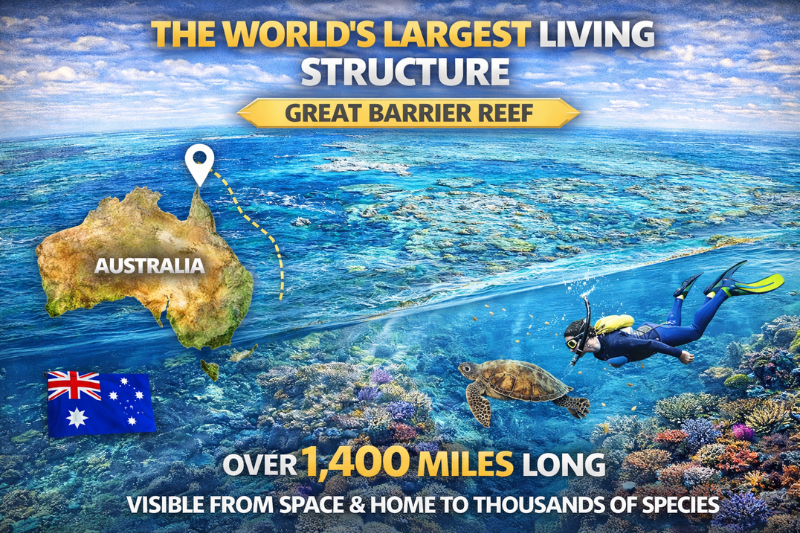 Great Barrier Reef largest living structure displaying ocean facts
