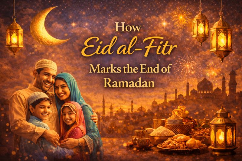 Islamic fasting month artwork titled 100 Facts About Ramadan.