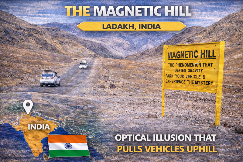 Magnetic Hill optical illusion in India revealing gravity mysterious facts