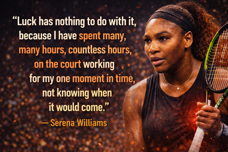 Serena Williams quote about success and hard work on the tennis court
