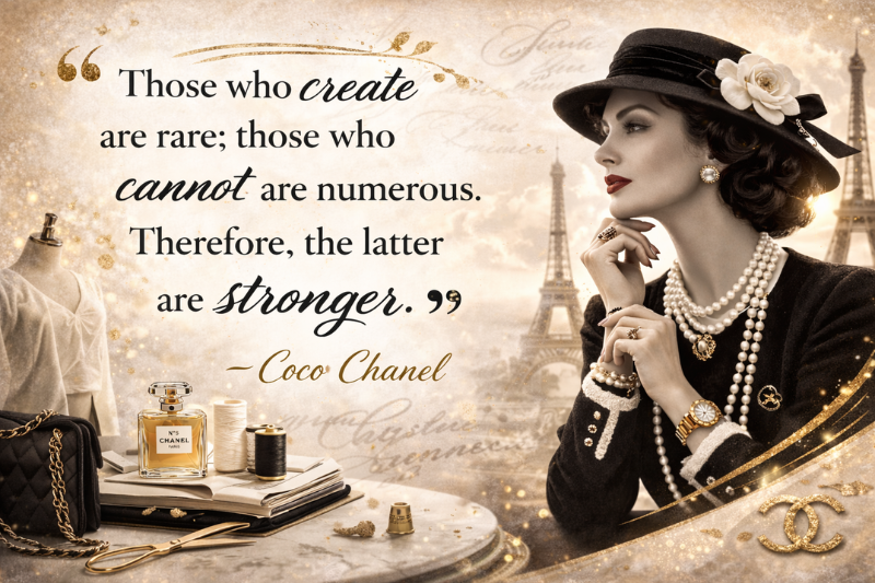 Timeless Coco Chanel quotes on success, simplicity, and self-belief.