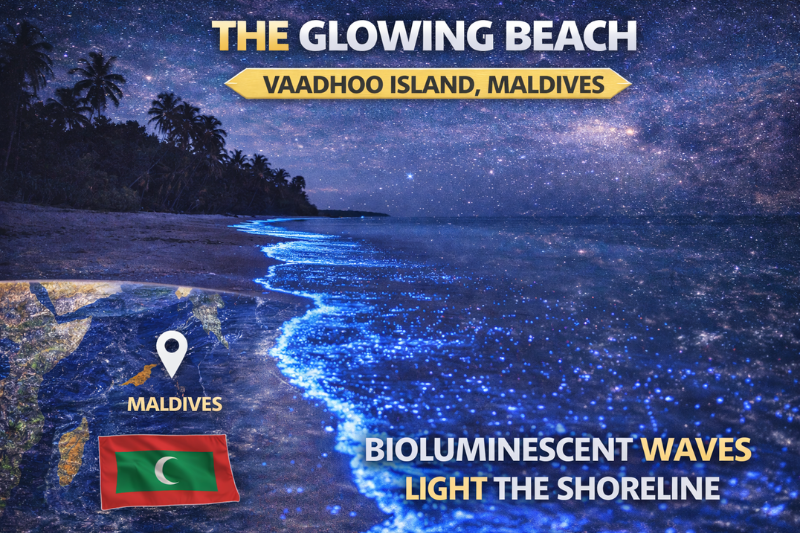 Vaadhoo glowing beach Maldives featuring bioluminescent ocean facts