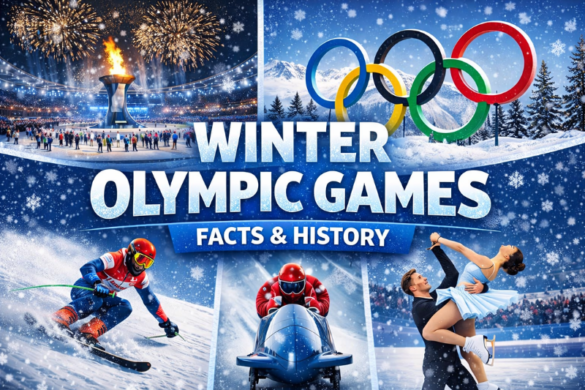 Winter Olympic Games champions celebrating gold medals on snowy podium with mountain backdrop