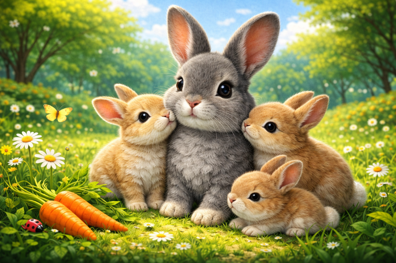 Cute rabbit sitting in grass – fun facts about rabbits blog image