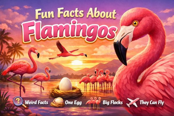Fun facts about flamingos showing pink flamingo birds standing in water with long legs and curved necks