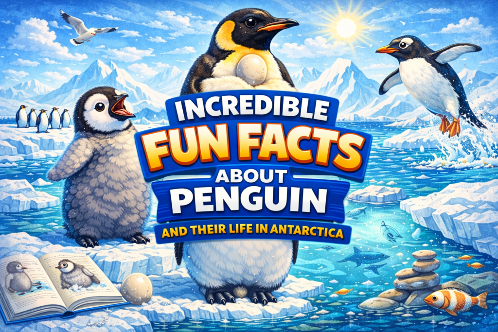 Penguin family in Antarctica highlighting interesting fun facts about penguin