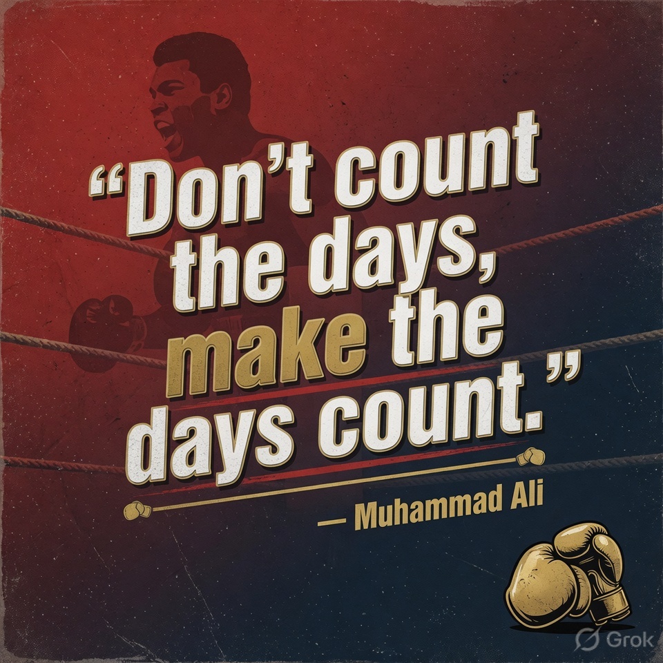 Don’t count the days, make the days count. — Muhammad Ali inspirational quote